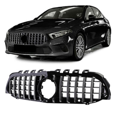 Grelha Frontal Desportiva Preto Brilho com barras Cromada Mercedes A W177 V177