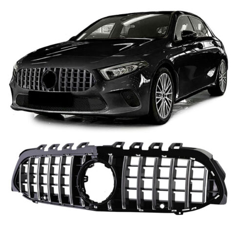 Grelha Frontal Desportiva Preto Brilho com barras Cromada Mercedes A W177 V177